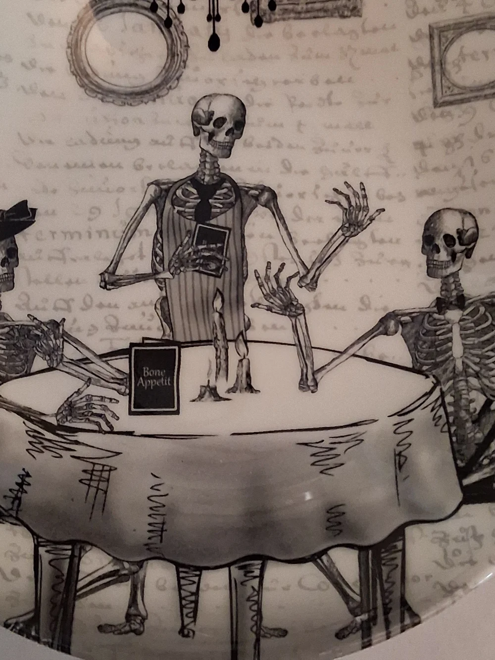 Royal Stafford Cream and Black Skeleton Pasta Bowl - Bone Appetit!
